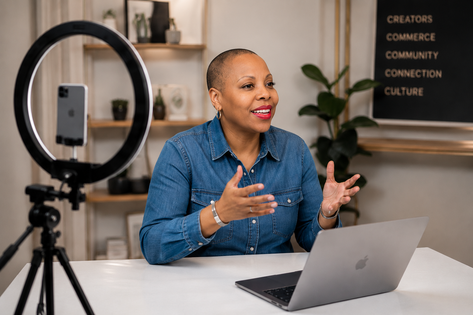 Creator recording educational content in a modern studio